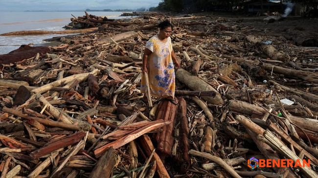 Pasca-Banjir Bandang: Pesisir Padang Dipenuhi Tumpukan Kayu Gelondongan
